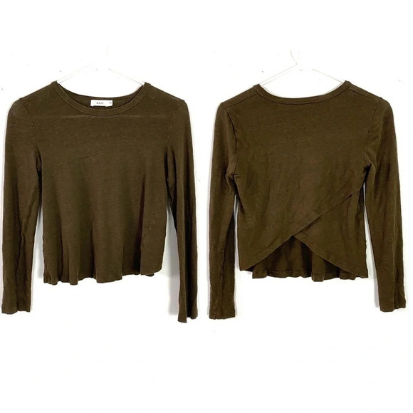 A.L.C. Linen Tee Shirt Womens Size XS Crop Shirt Top Tshirt Green Cross Back ALC - Picture 1 of 13